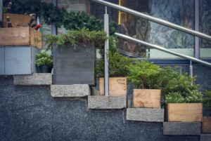 Outdoor garden planters on the stairs