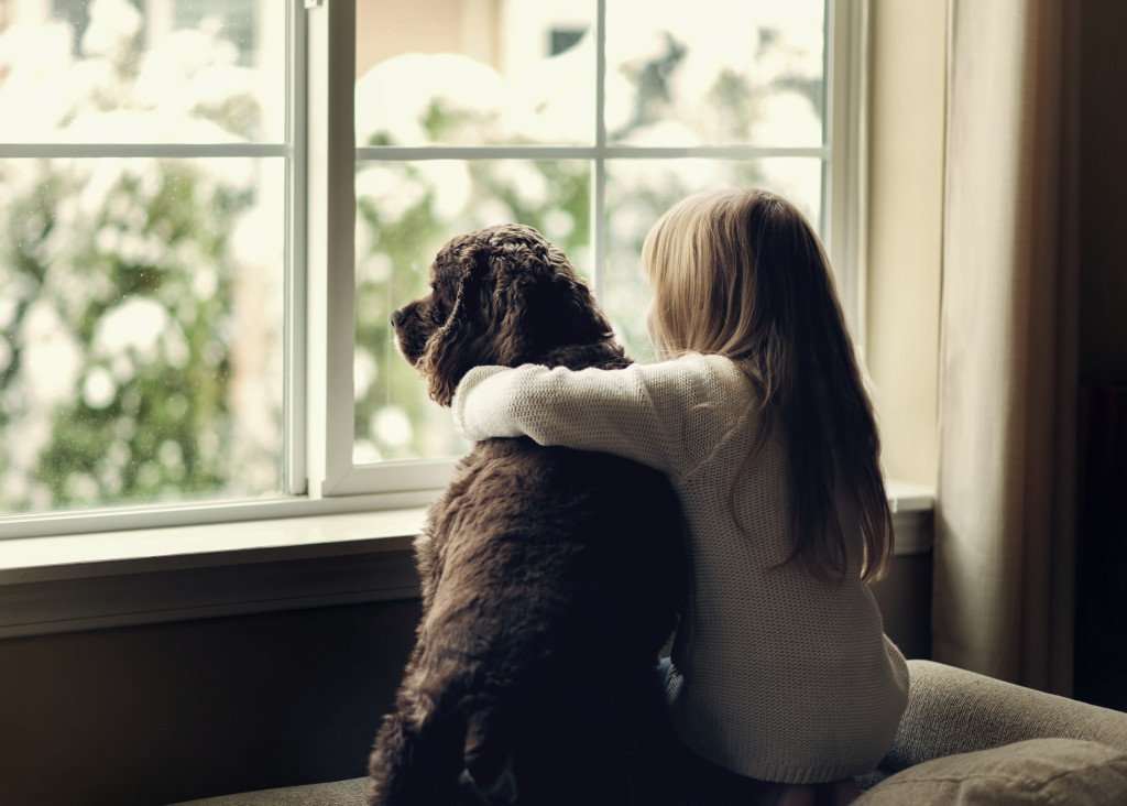 Child and dog by the window.
